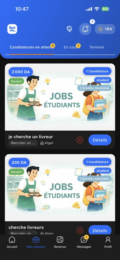 Rani Jay Pro job list preview showing matching opportunities